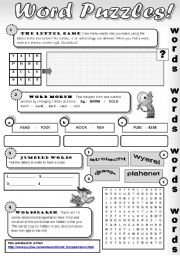 English Worksheet: WORD PUZZLES PART 2! - amazing word puzzles for intermediate and advanced students (with keys)
