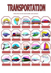 English Worksheet: TRANSPORTATION