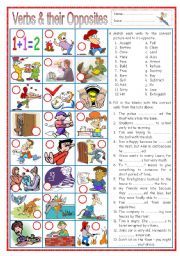 English Worksheet: Verbs and their Opposites 1 (with senteces)