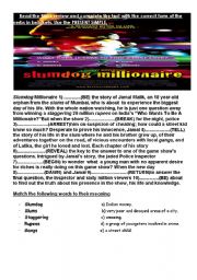 English Worksheet: Slumdog Millionaire: present simple and vocabulary.