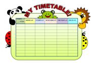 English Worksheet: MY TIMETABLE! - EDITABLE TIMETABLE WITH B&W VERSION  (NOW INCLUDES SOME EXERCISES)