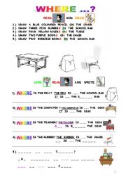 English Worksheet: AT SCHOOL : A  READING  AND WRITING TEST 