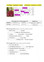 English Worksheet: somebody, anybody, nobody, something, anything, nothing