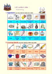 English Worksheet: Cooking a Cake Pictionary 