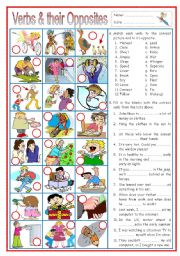 English Worksheet: Verbs and their Opposites 2 (with sentences)