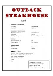 English Worksheet: RESTAURANT - Menus and Conversation (8 pages)