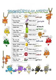 English Worksheet: Numbers&colours