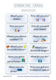 English Worksheet: SPEAKING CARDS - introduction