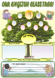 English Worksheet: OUR ENGLISH CLASS TREE! - YOUR CLASS  TREE!!! WITH Y YOUR STUDENTS PHOTOS, AUTOGRAPHS, NAMES AND   YOUR OWN CLASS MOTTO! TEAM-BUILDING ACTIVITY (EDITABLE!!!)