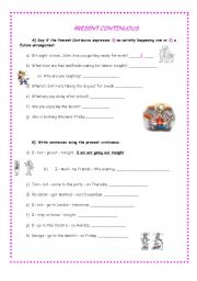 English worksheet: present continuous 