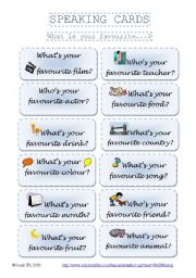 English Worksheet: SPEAKING CARDS - What is your favourite...? (set 1)