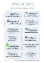 English Worksheet: SPEAKING CARDS - What is your favourite...? (set 2)