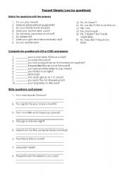 English Worksheet: Present Simple- Yes/No questions