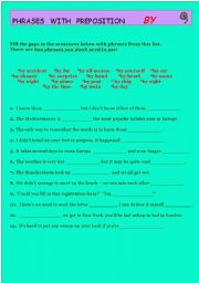 English worksheet: PHRASES WITH PREPOSITION   BY