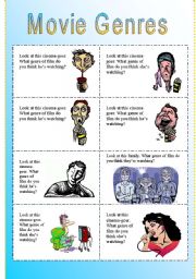 English Worksheet: Fun Movie Genres Cards (Action, romantic, thriller, etc.)