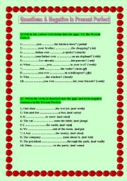 English Worksheet: Questions & Negative in Present Perfect