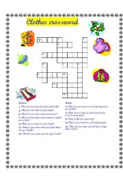 English worksheet: clothes CROSSWORD