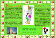 English Worksheet: Portugal  um pas muito bonito (Portugal is a very beautiful country): Encrypted & Complete-the-gaps activities + Comprehension questions (2 pages)