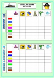 English Worksheet: Clothes and Colours Battleship Game