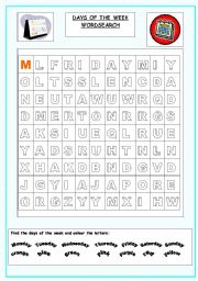 Days of the week wordsearch