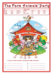 English Worksheet: THE FARM ANIMALS PARTY   2 pages