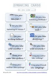 English Worksheet: SPEAKING CARDS - Do you like...? part 3