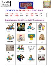 English Worksheet: SCHOOL RULES : What must hey do and mustnt they do in class ? 