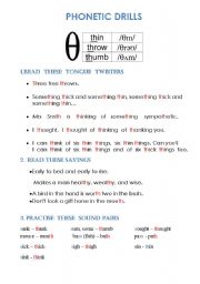 English Worksheet: Phonetic drills voiceless sounds/th/