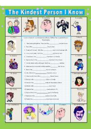 English Worksheet: The Kindest Person I Know:    Superlatives