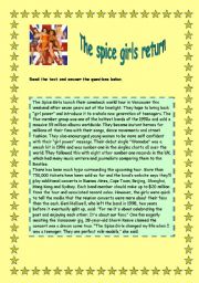 English Worksheet: The spice girls return reading