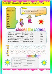 English Worksheet: JUNIORS GRAMMAR - POSSESSIVE ADJECTIVES