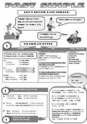English Worksheet: PAST SIMPLE SET! - LET�S REVISE PAST SIMPLE (FOR TEENS AND ADULTS) -GRAMMAR-GUIDE + 6 EXERCISES TO REVISE AND PRACTISE PAST SIMPLE (3 pages)