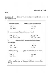 English worksheet: A, An  The : 2