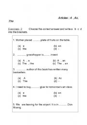 English Worksheet: A, An  The : 2