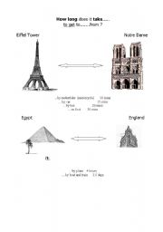 English worksheet: How long does it take...to get to...?