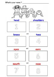 English Worksheet: Head, Shoulders, Knees & Toes - Cut & Paste