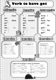 English Worksheet: verb to have got b&w