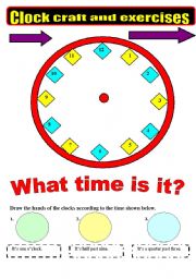 English Worksheet: Clock craft and exercises - coloured version ( 2 pages).