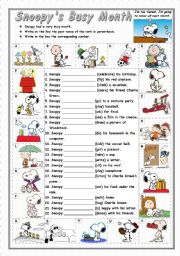 English Worksheet: Regular and Irregular - Simple Past - SNOOPYS BUSY MONTH