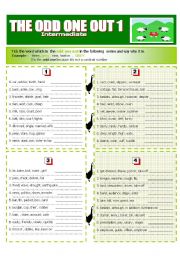 English Worksheet:  THE ODD ONE OUT 1 Intermediate level