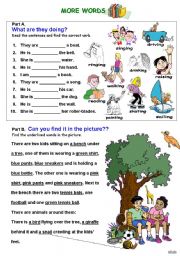 English Worksheet: WS for beginners-vocabulary, verbs-present continuous, text