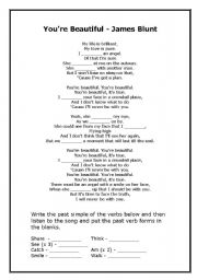 English worksheet: Past Simple - Youre Beautiful by James Blunt 