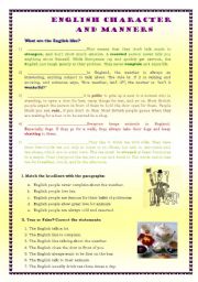 English Worksheet: English character and manners