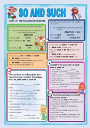 English Worksheet: SO AND SUCH