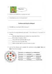 English worksheet: More and Less / Pizza Toppings part 3