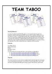 English Worksheet: Taboo revised for as a team game