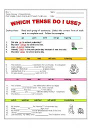 Which Tense Do I Use? (2 pages) VERB TENSES #1