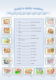 English Worksheet: Sallys Daily Routine + Verbs