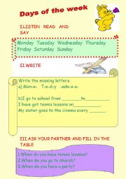 English Worksheet: Days of the week