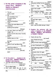 English Worksheet: present simple,continuous and perfect